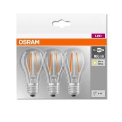 OSRAM LED Filamentpære E27 6W, Varmhvid, 3'er Sæt -Viftebelysning Discountbutik led filamentpaere e27 6w varmhvid 3 er saet 2