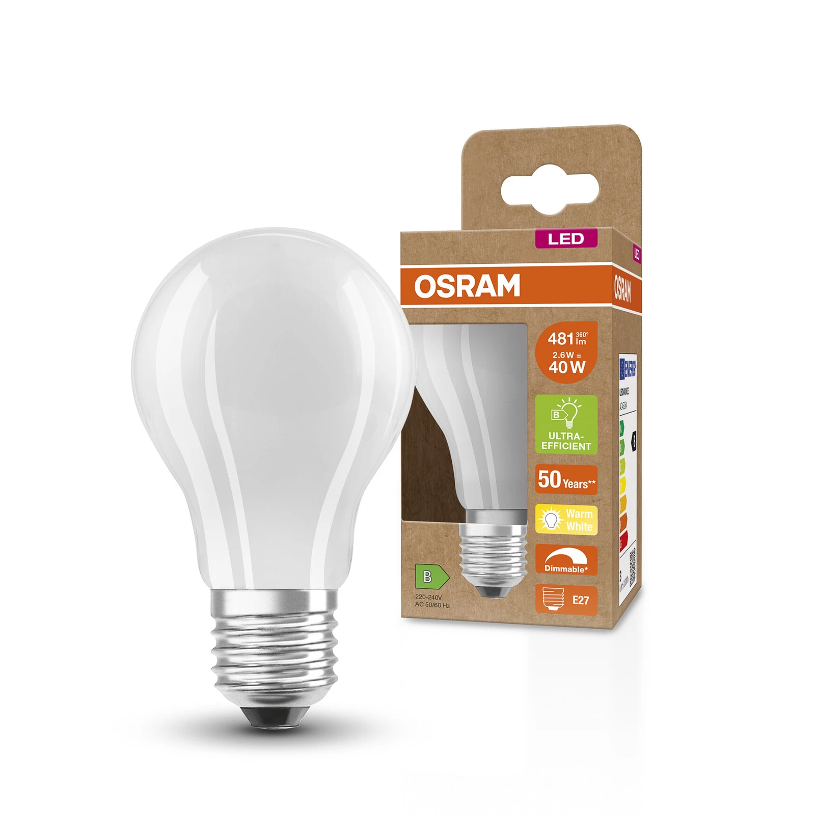 OSRAM Classic LED-pære E27 2,6 W 827 Mat Dimm 4 OSRAM Classic LED-pære E27 2,6 W 827 Mat Dimm - Billede 2