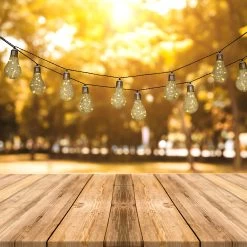 LED-lyskæde M. Solcelle, Glødepære, 10 Lyskilder -Viftebelysning Discountbutik led lyskaede m solcelle glodepaere 10 lyskilder 2