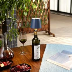 Lindby Linor LED-vinflaskelampe, Blågrå, Batteri