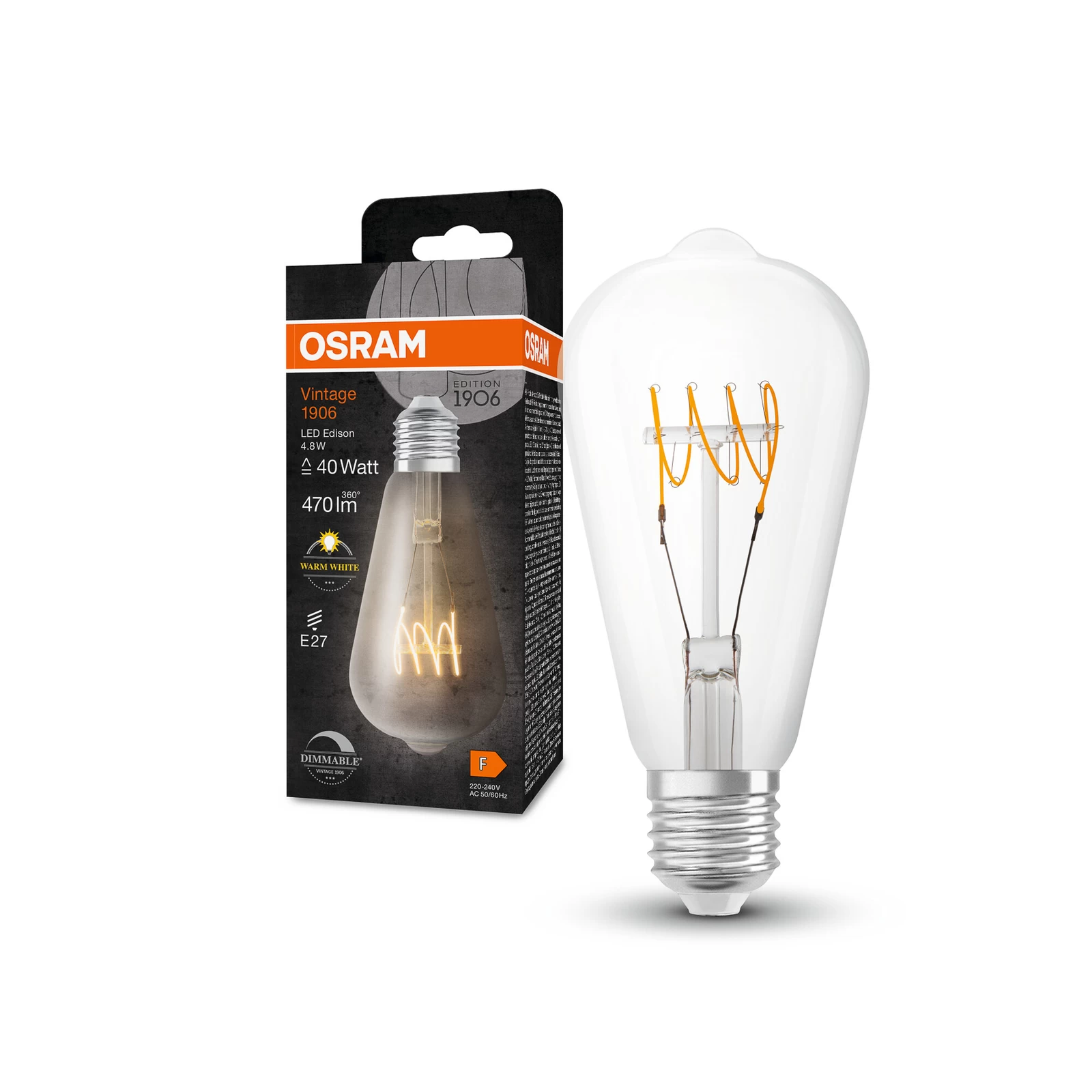 OSRAM Classic LED-rustikpære E27 4,8W 827 Klar Dim 4 OSRAM Classic LED-rustikpære E27 4,8W 827 Klar Dim - Billede 2